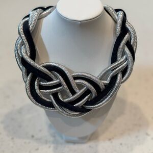 Elegant Silver and Black Braided Necklace